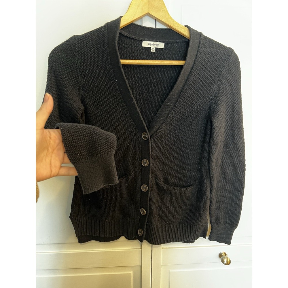 Madewell Sweater Women's XS Textured Cardigan Brown Buttons Black Cotton - Picture 3 of 6
